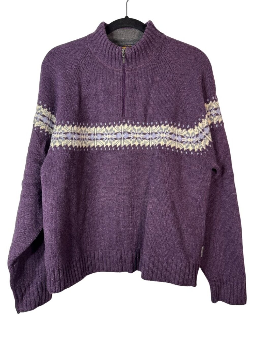 Woolrich Womens Large Purple 1/4 Zip Knit Pullover Sweater With Fair Isle Patter
